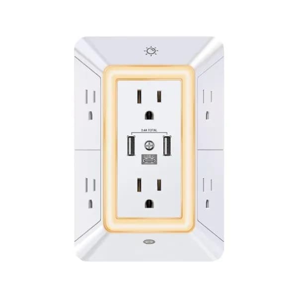 Six Prong Outlet Power Adapter Surge Protector With 4K UHD Wifi Camera