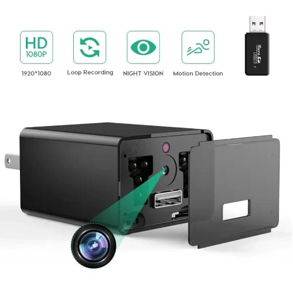 USB Wall Plug Charger Adapter With 1080P Night Vision Camera