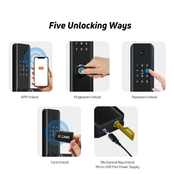 Wifi Video Camera Fingerprint Key Fob Smart Door Lock Handle Large Mortise