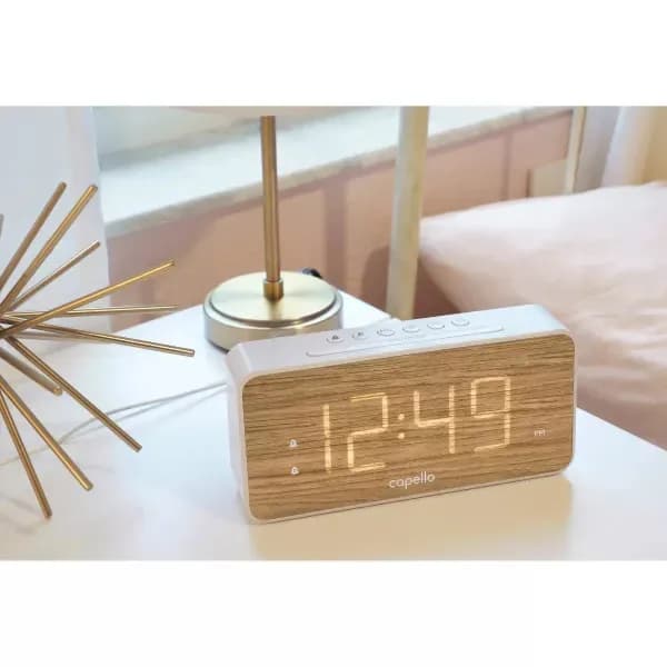 4K UHD Digital Alarm Wood Grain Clock Wifi Hidden Camera