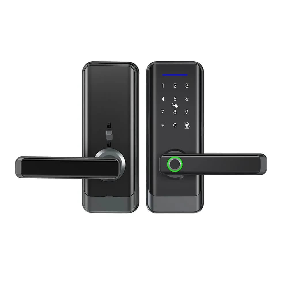 Wifi Fingerprint Key Fob Smart Door Lock Handle Black