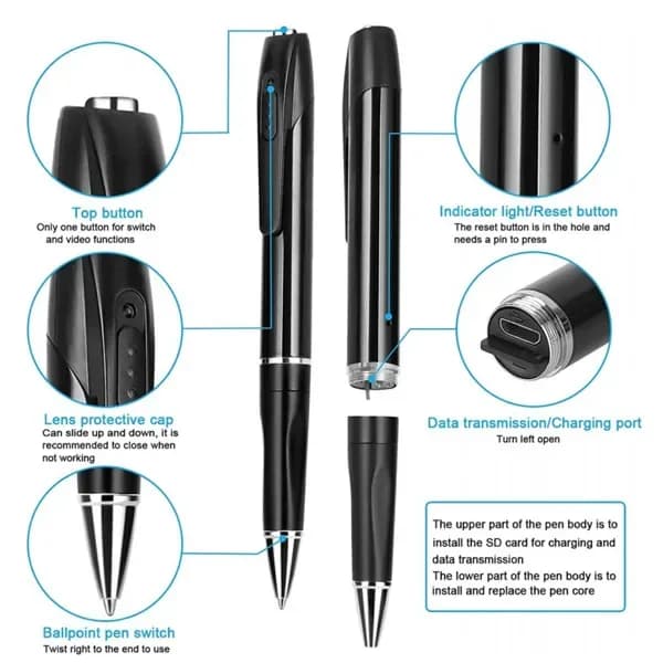Functional Portable Pocket Writing Pen With 1080P HD Camera