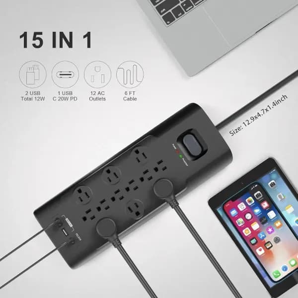 Surge Protector Power Strip USB Outlet With 4K UHD Wifi Camera