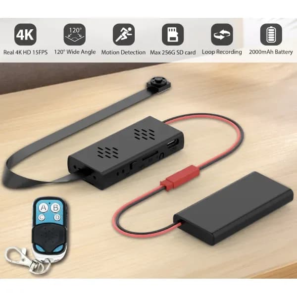 4K UHD Black Pocket Shirt Button Remote Control Camera