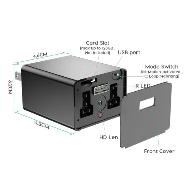 USB Wall Plug Charger Adapter With 1080P Night Vision Camera