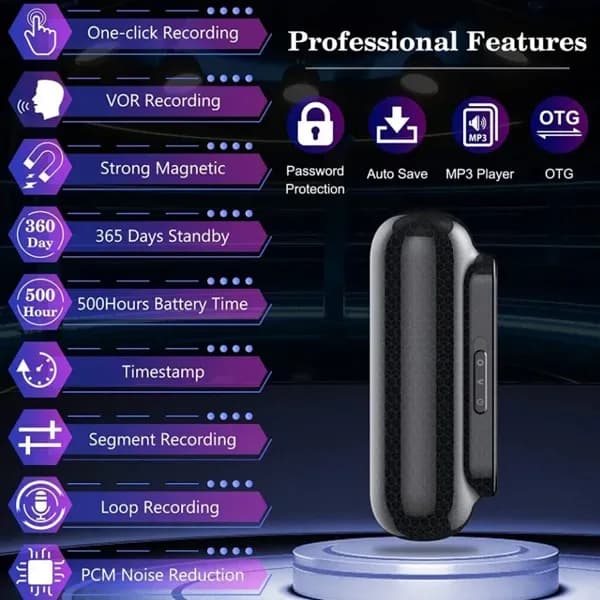 Magnetic 500 Hr Voice Activated Water Proof Recorder